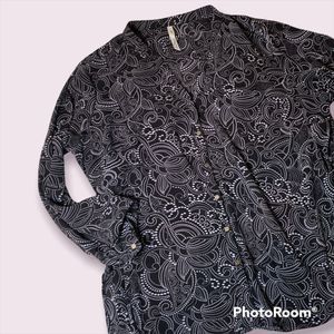 NY COLLECTION Floral Paisley Black Blouse Size 3x